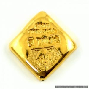 5 Tolas A1J 999.9 Fine Gold Bar Casted