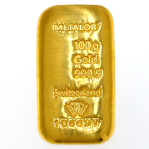 100g Metalor 999.9 Fine Gold Bar Casted