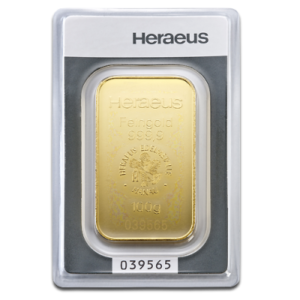 100g Hereaus 999.9 Fine Gold Bar Minted