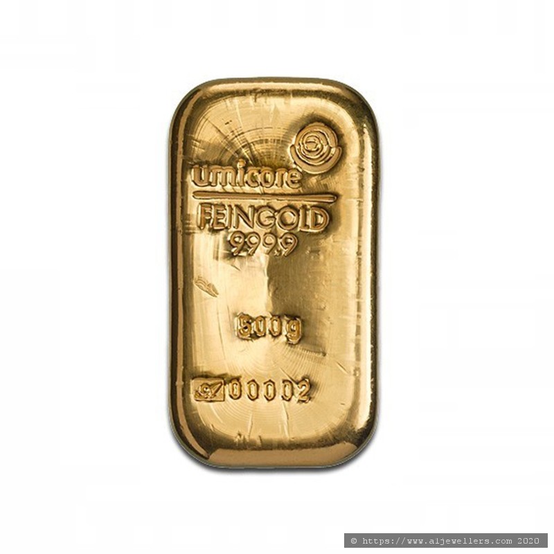 500g Umicore 999.9 Fine Gold Bar Casted