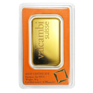 50g Valcambi 999.9 Fine Gold Bar Minted