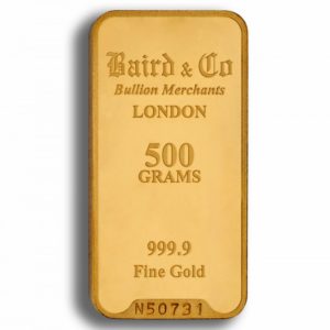500g Baird & Co 999.9 Fine Gold Bar Minted