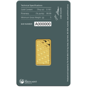 5g Perth Mint 999.9 Fine Gold Bar Minted