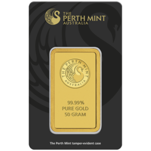 50g Perth Mint 999.9 Fine Gold Bar Minted