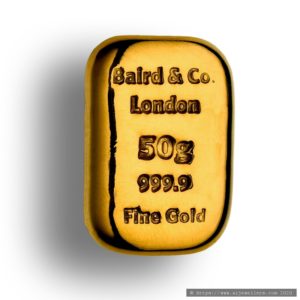 50g Baird & Co 999.9 Fine Gold Bar Casted