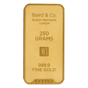 250g Baird & Co 999.9 Fine Gold Bar Minted